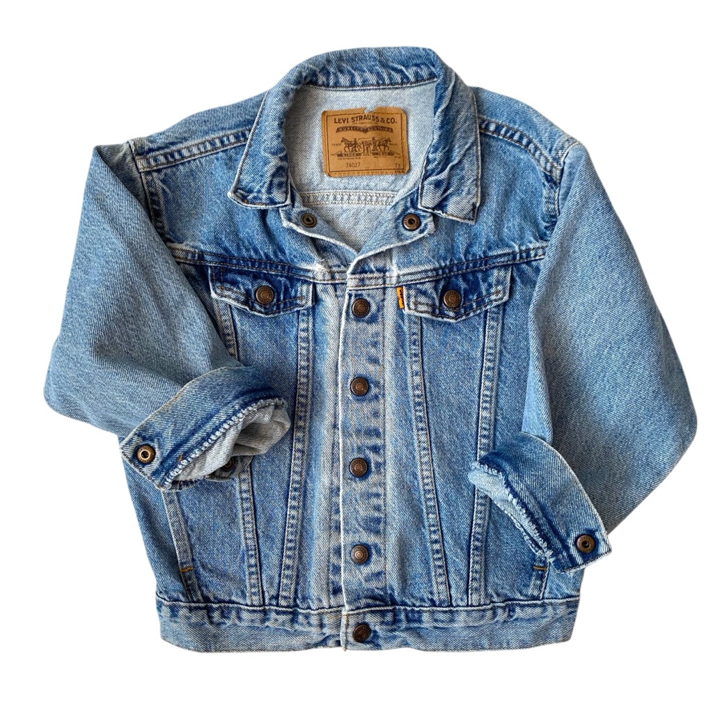 Little Levis Denim Trucker Jacket Orange Tab Red Tag Usa Bomber Wash Deadstock 7